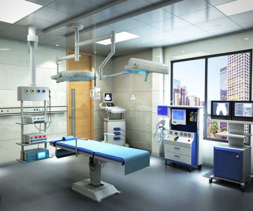 equipment and medical devices in modern operating room 3d render interior